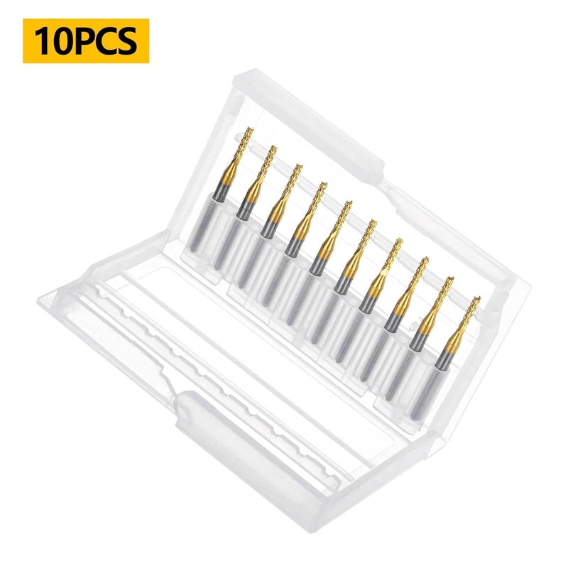WEXWE Tools 10Pcs 1.5mm TiN Coating Solid Carbide End Mill Engraving Milling Cutter CNC Router Bits for PCB Machine, 1/8" Shank 1BOX - Image 2